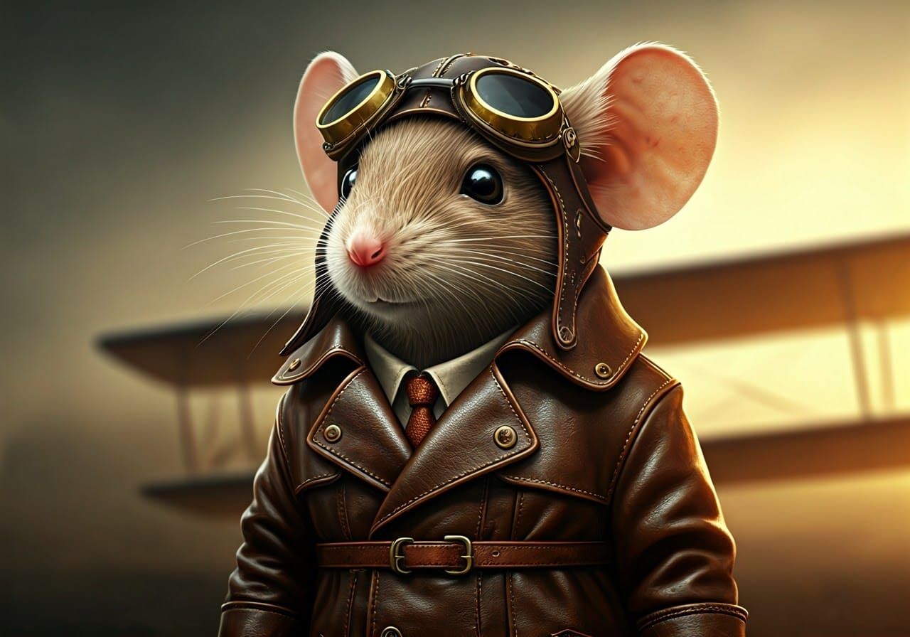Steampunk Mouse Pilot in Leather Flight Gear