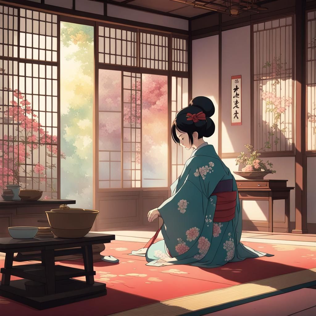 Geisha in Kimono: Anime Key Visual Concept Art