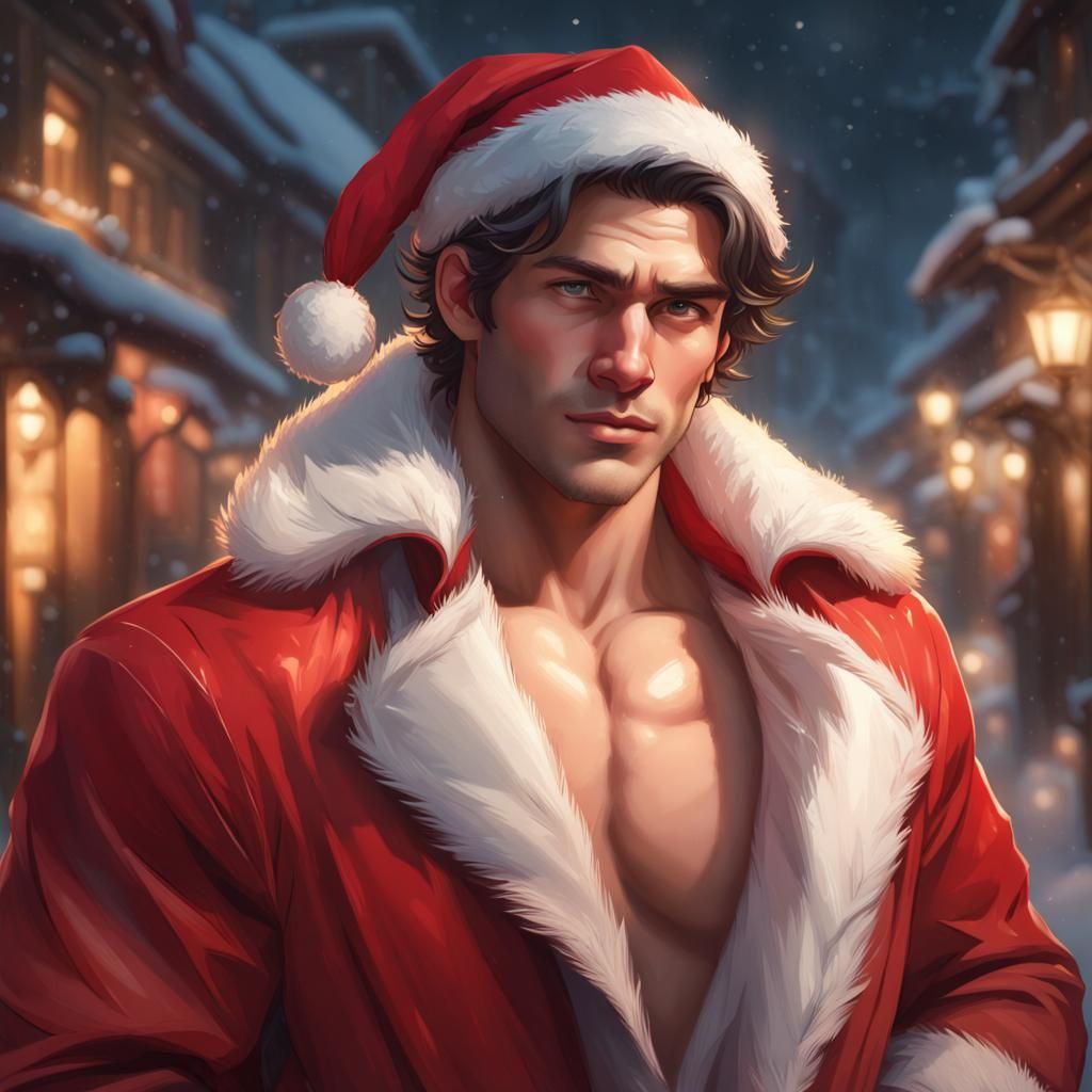 Handsome Young Santa Claus Portrait in Digital Art Style