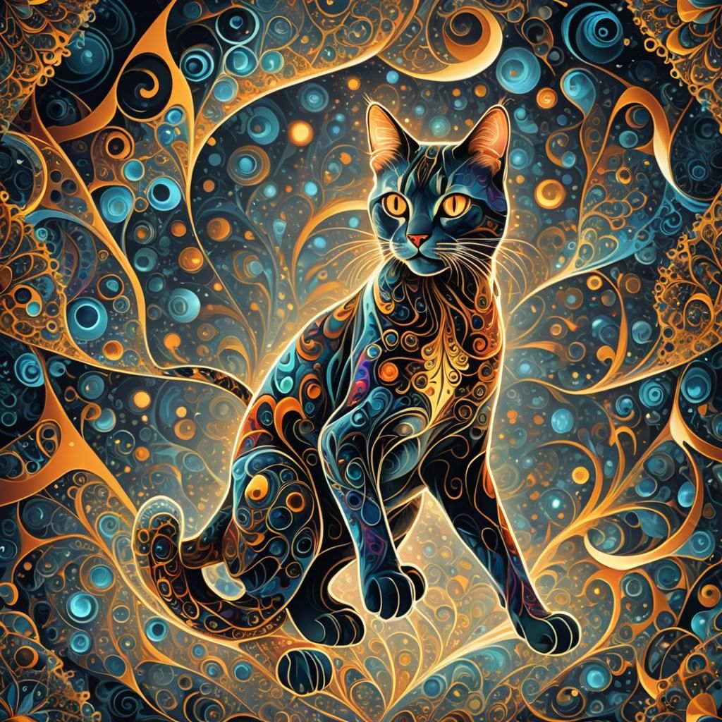 Surreal Fractal Cat in Vibrant Geometric Aesthetic