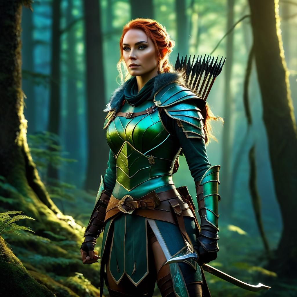Half-Elf Ranger in Forest, Digital Fantasy Art