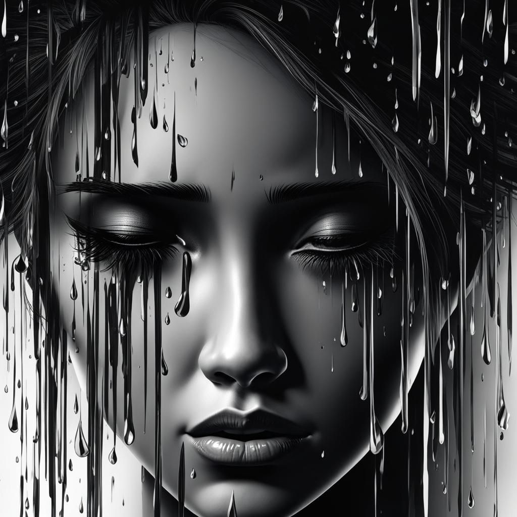 Expressive Close-Up of Crying Face