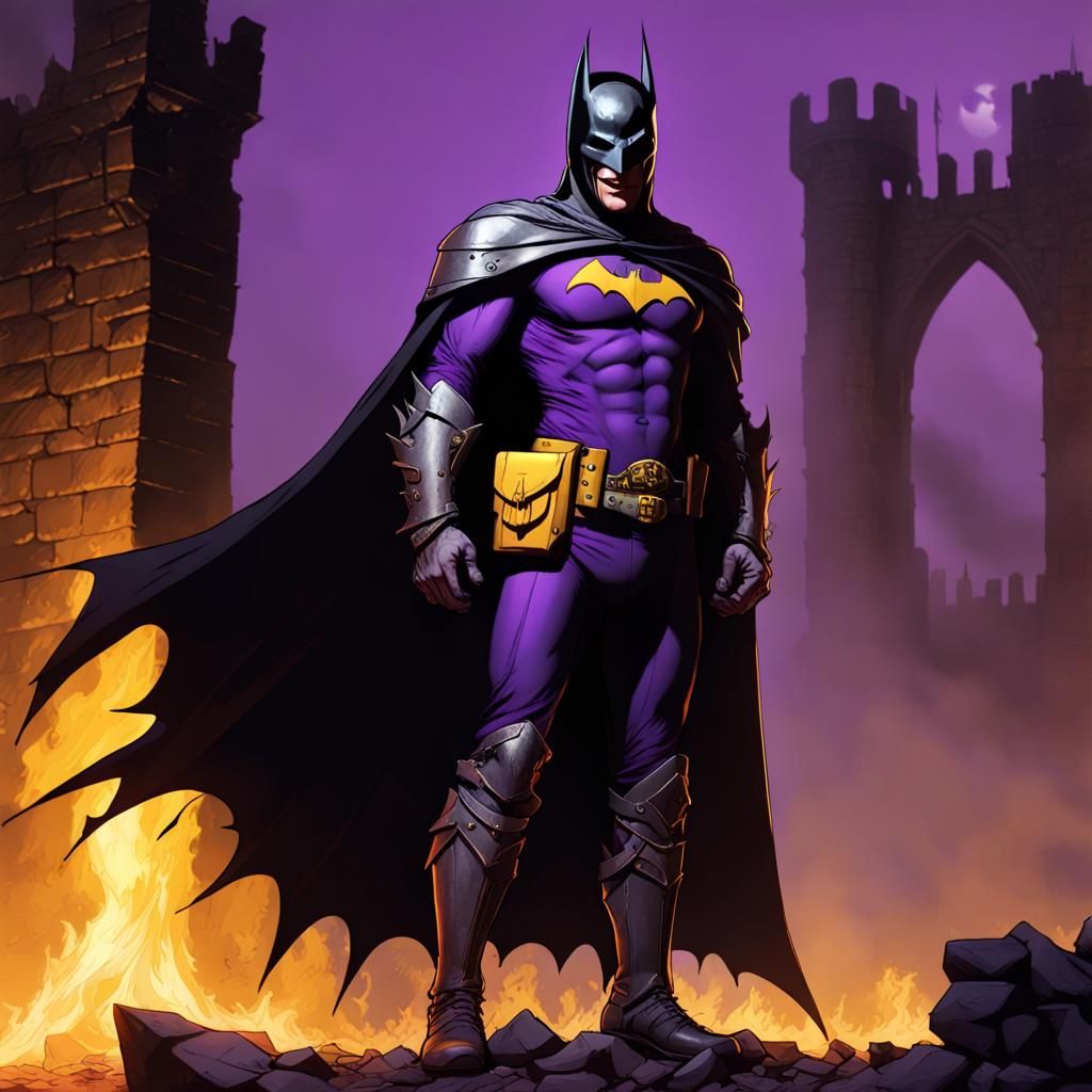 Laughing Vigilante in Burning Castle: Dark Fantasy Art