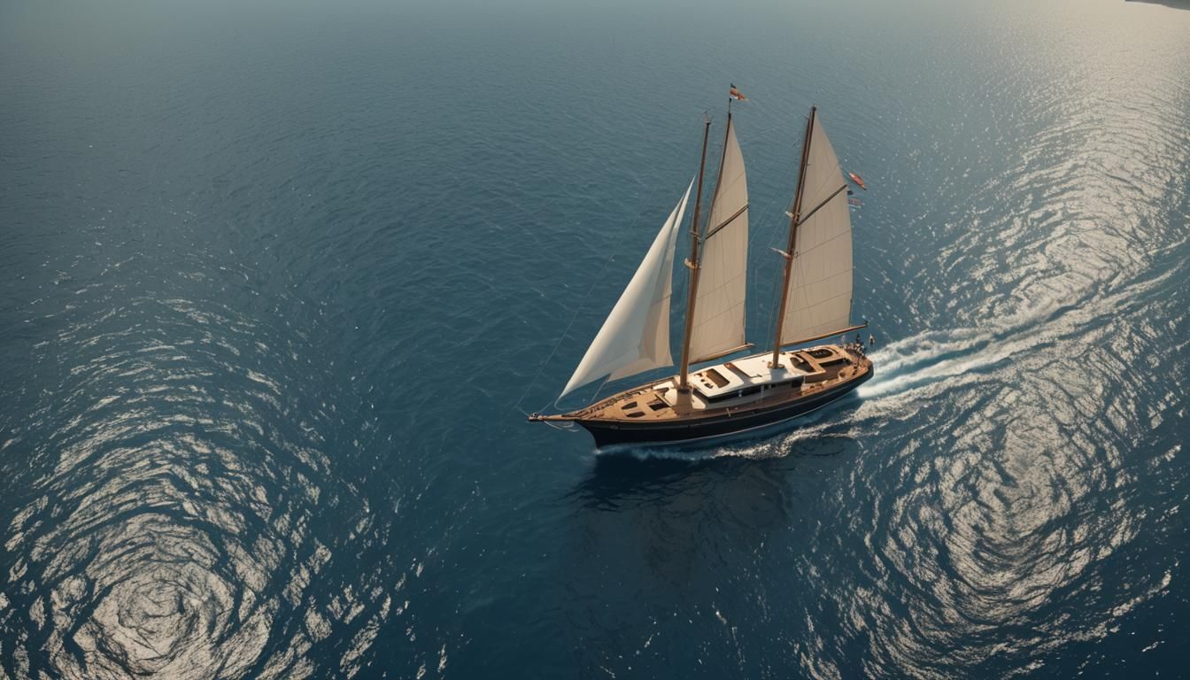Small Yacht on Wide Sea: Detailed Matte Painting