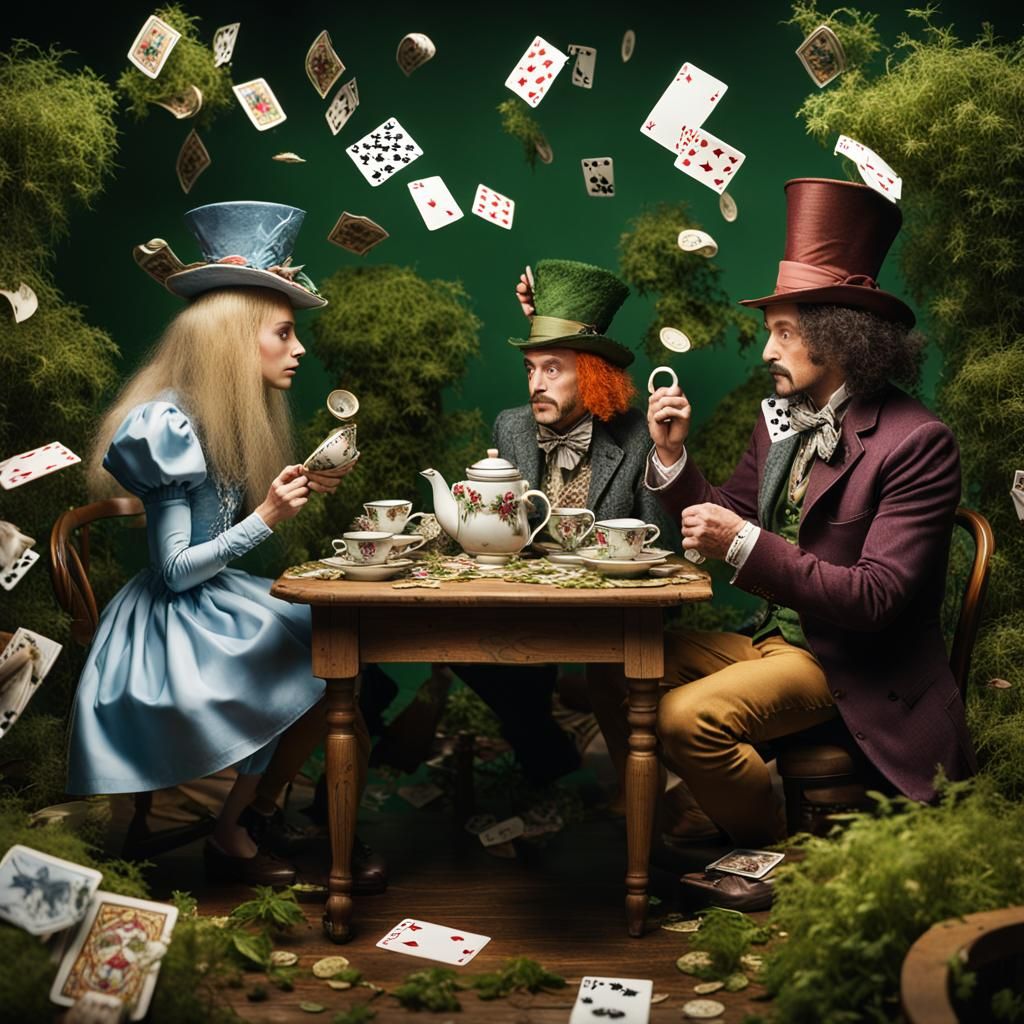 Alice in Wonderland Tea Party with Cannabis Plants