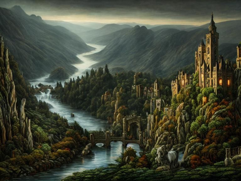 Majestic Mountain Village with Ornate Gothic Castle