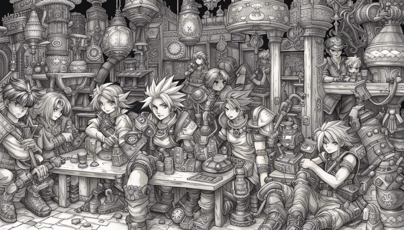 Wallpaper - ink drawing, black and white, rpg heroes