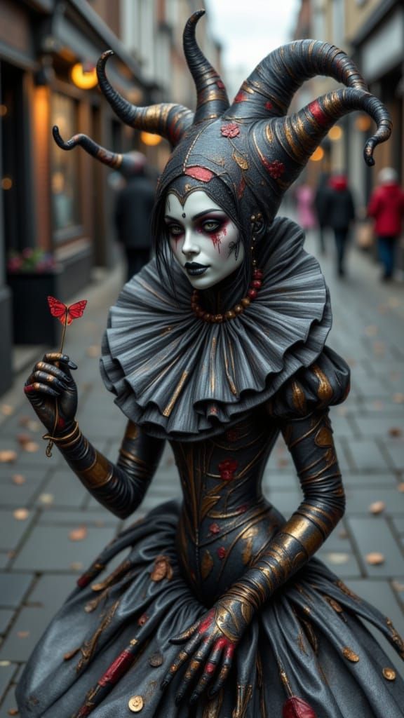 Whimsical Jester Ballerina Puppet with Red Tear in London