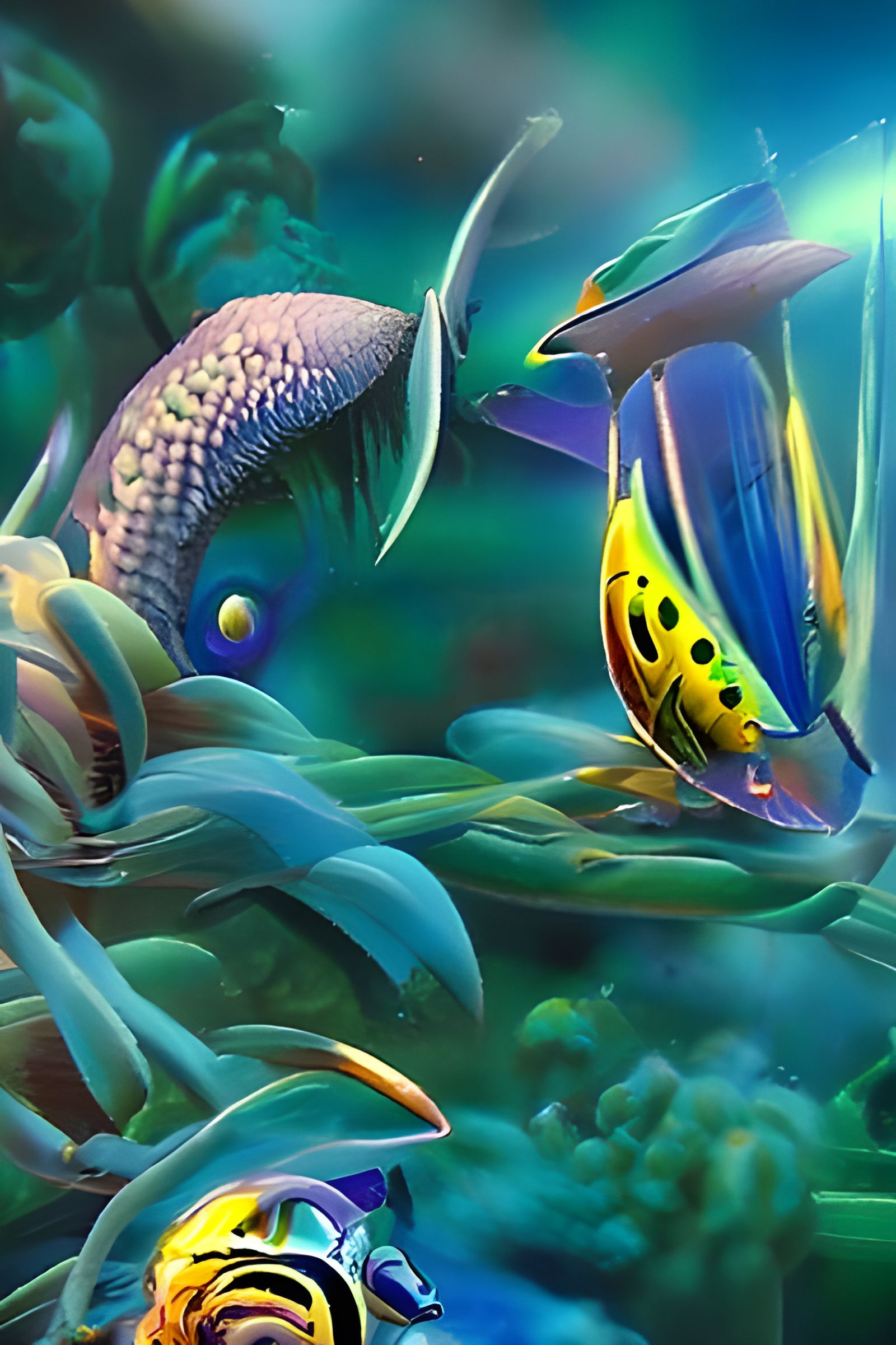 Underwater Clock: Colorful Fish in Oil Painting