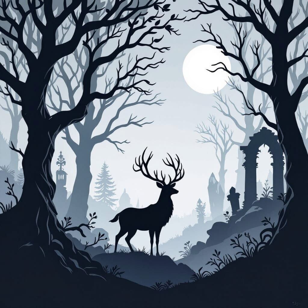 Enchanted Forest Silhouette in Six Tones