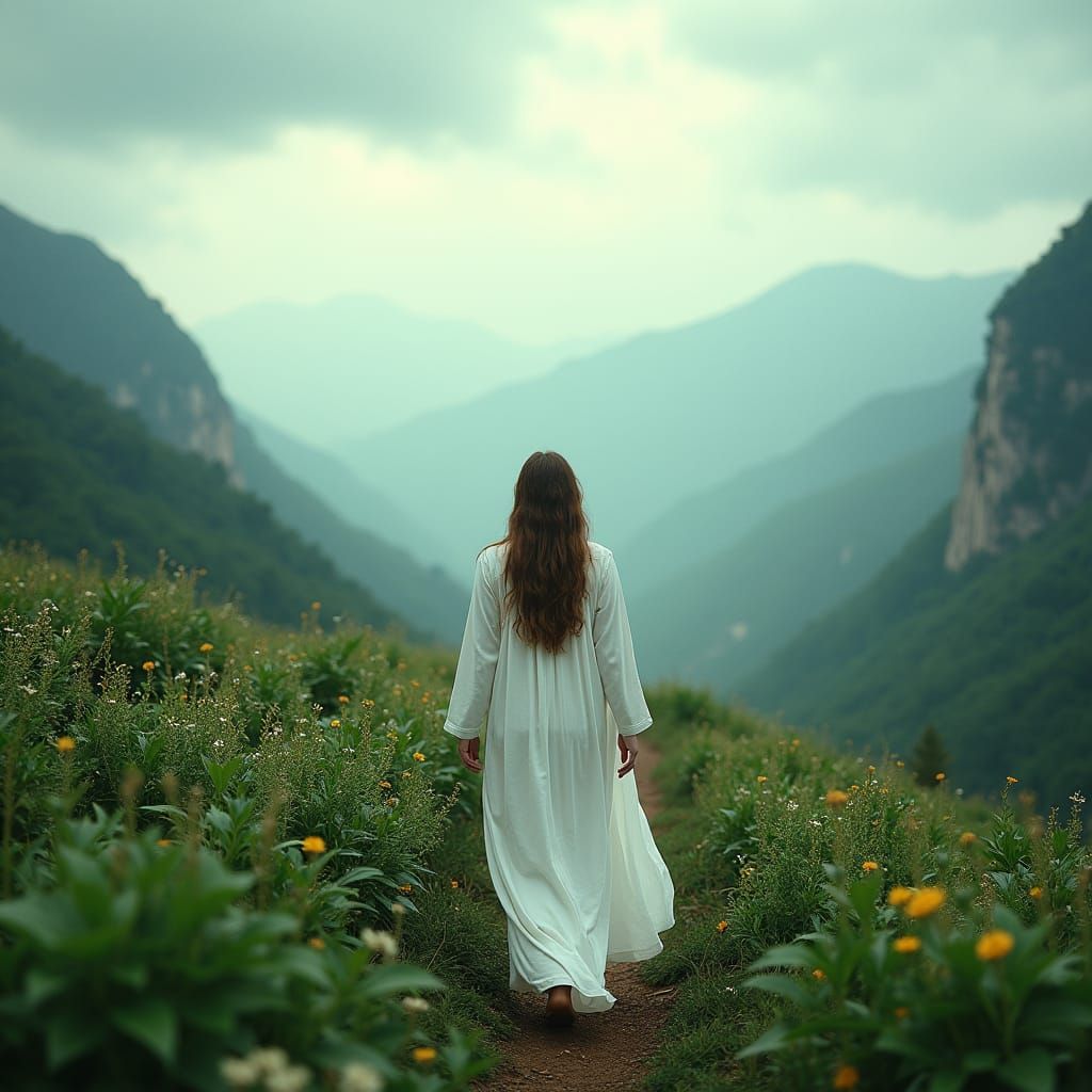 Ethereal Landscape with Woman in White Robes