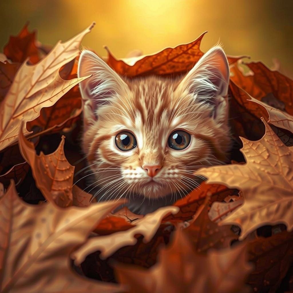 A cozy, whimsical cinematic autumn scene featuring an orang ...