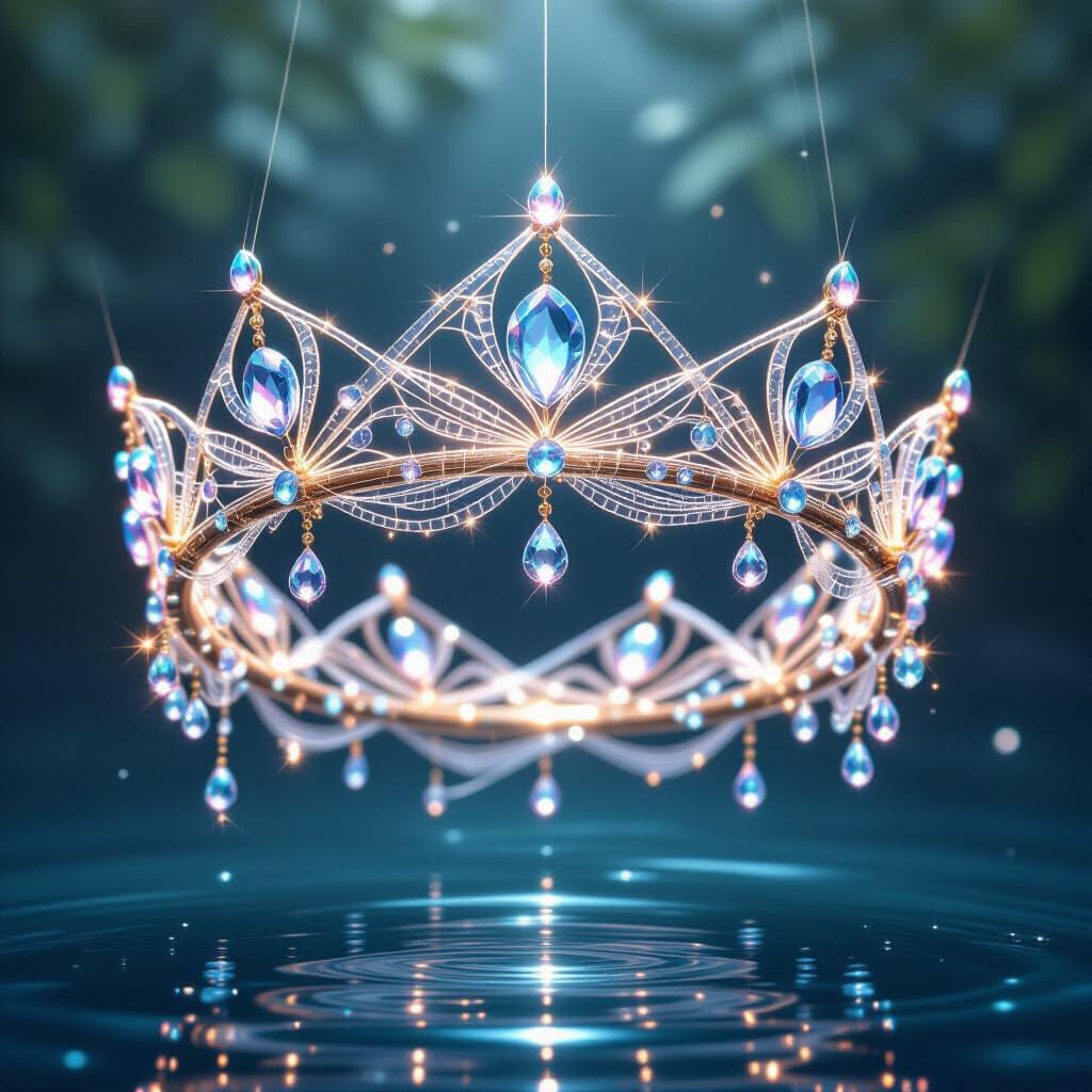 Luminous Spider Silk Crown Adorned with Dew Gemstones