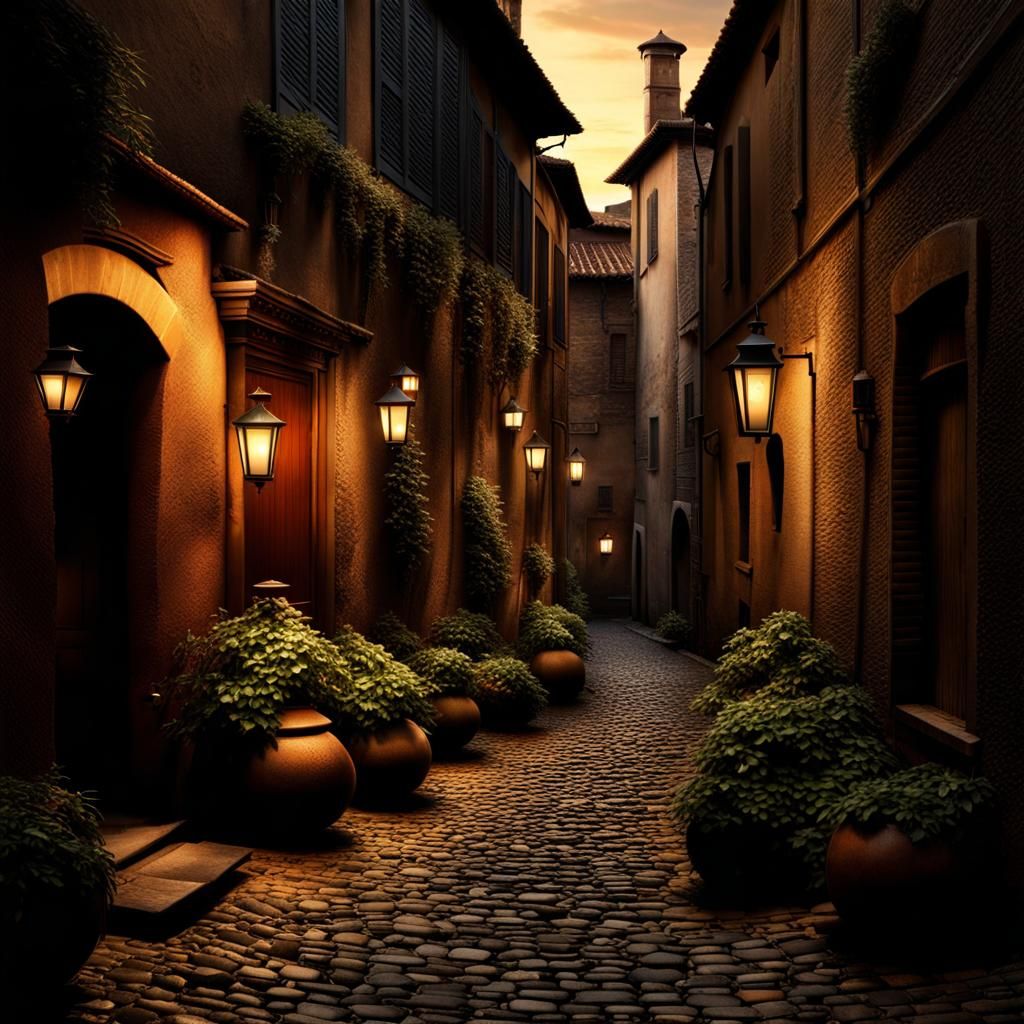 Chiaroscuro Alley with Floating Orbs