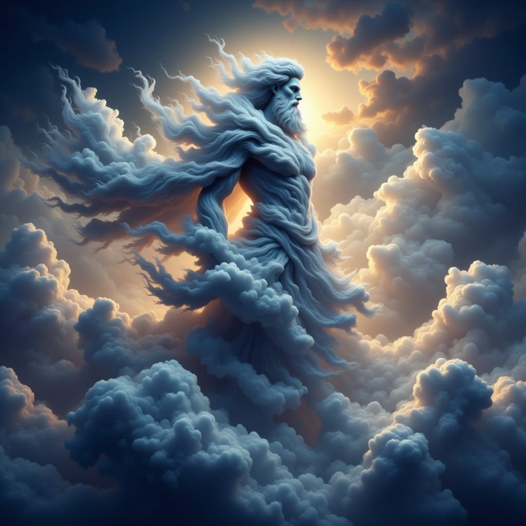 Zeus Sculpted From Clouds in Dramatic Digital Painting Style