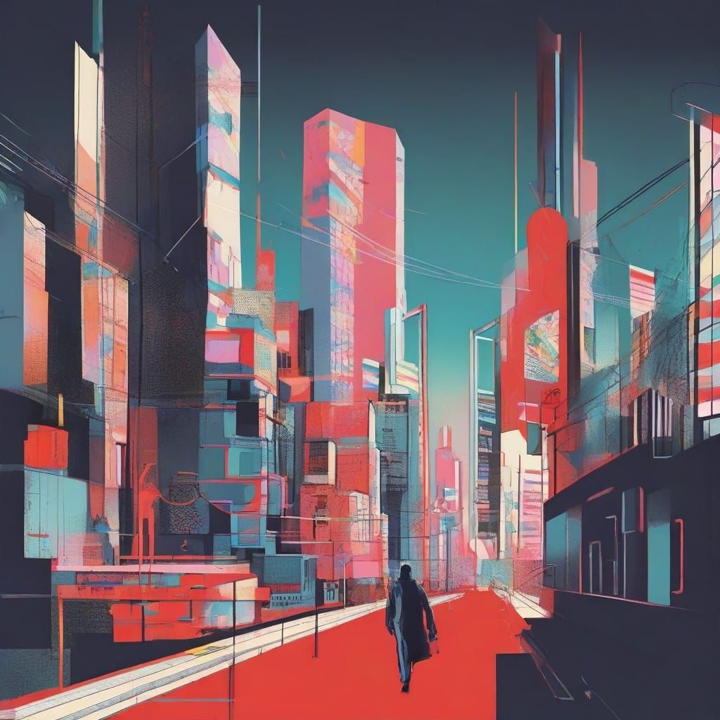 Surreal Industrial Dreamscape in Vibrant Pop Art Style