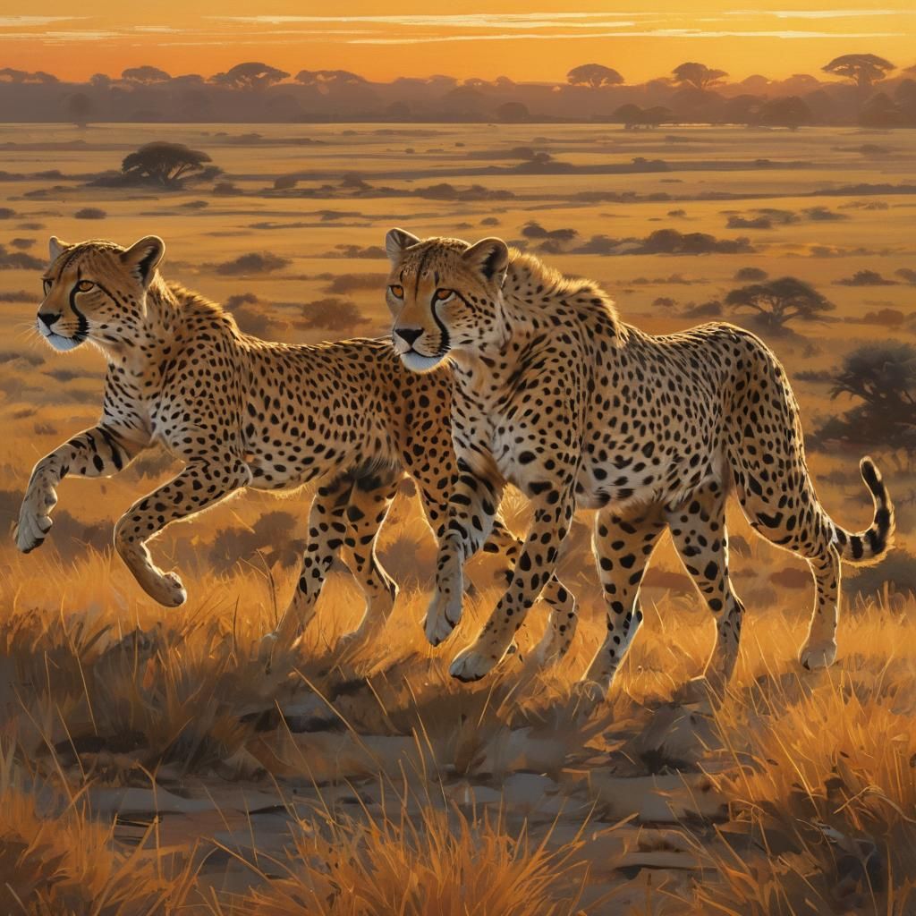 Cheetahs Run in Harmony: Futuristic Art Deco Style