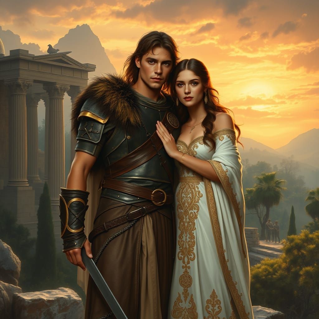 Italian Warrior and Priestess in Ancient Ruins