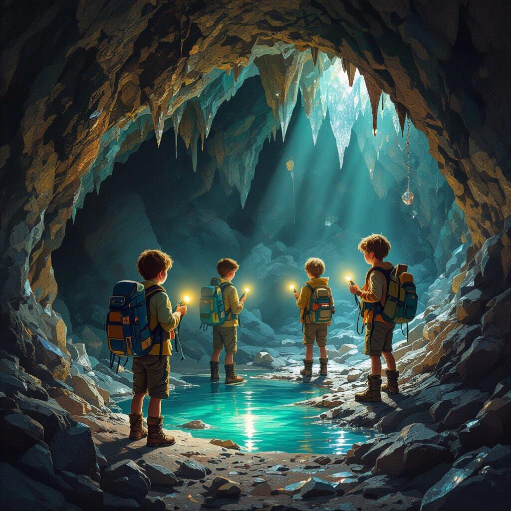 Gem-Encrusted Cavern Exploration in Fantasy Style