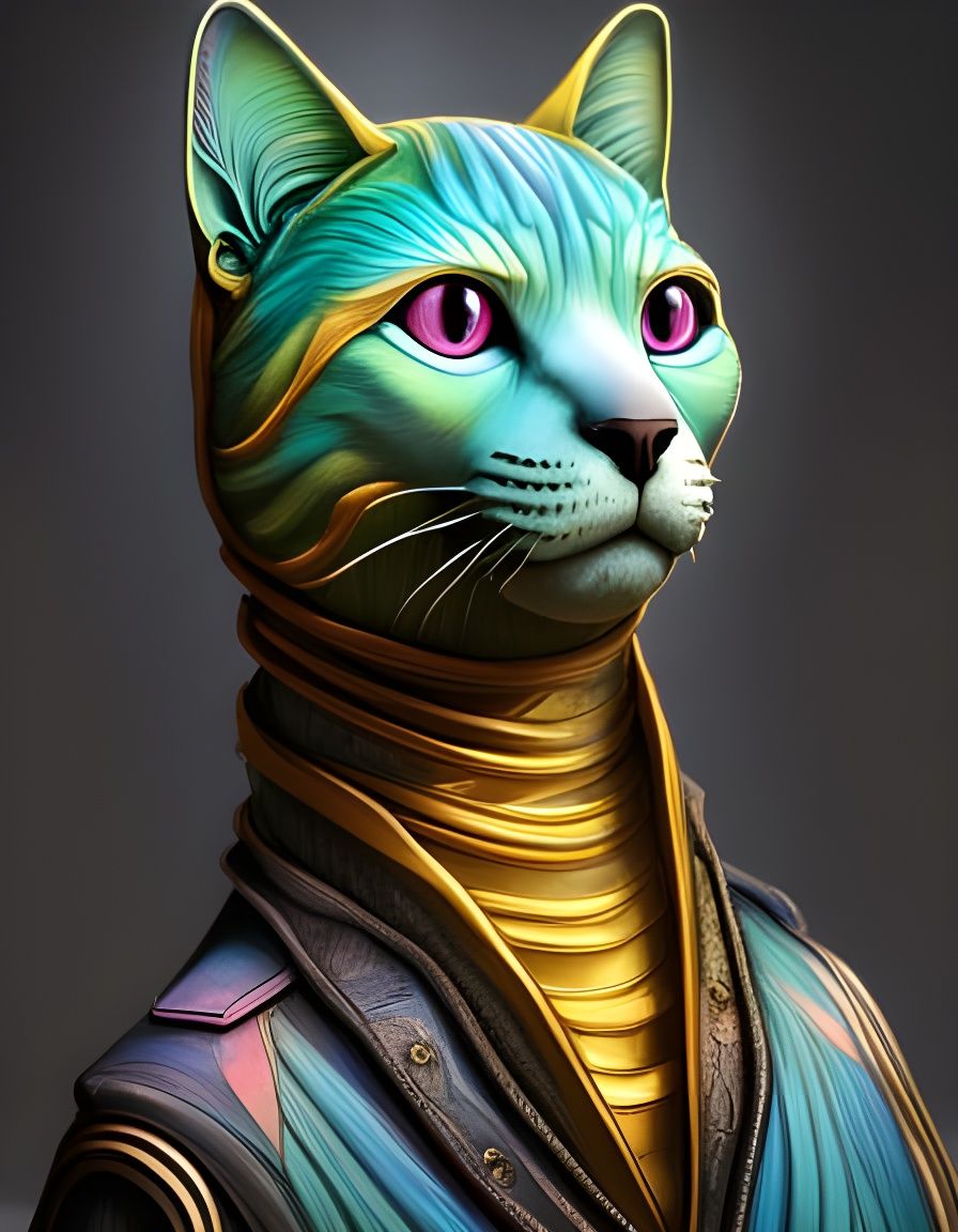Neon Egyptian Cat Mummy, 3D Rendered Pixar Style