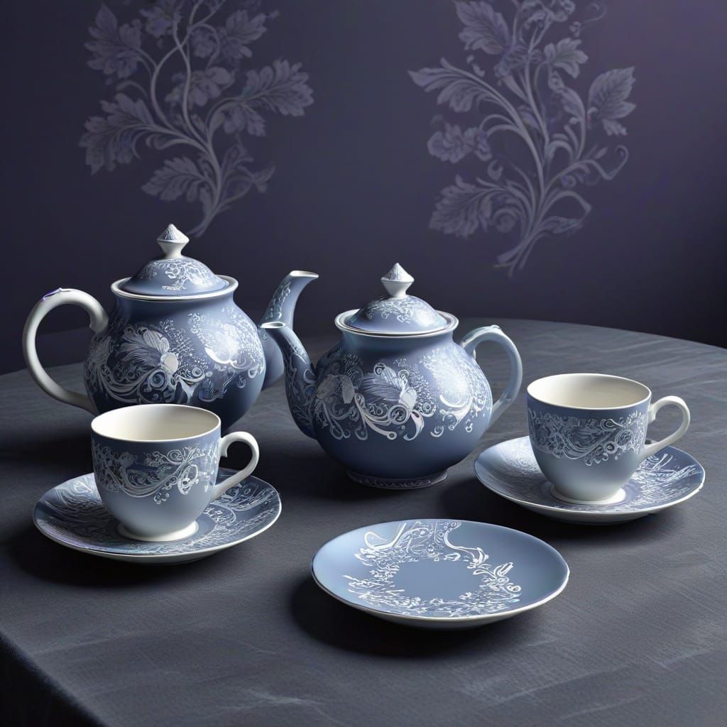 Jasperware Tea Set in Soft Grey Hues