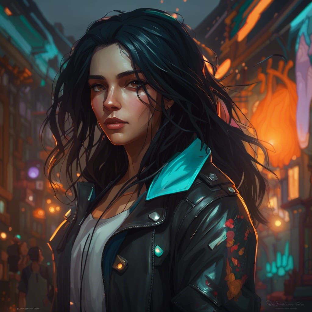 Teenage Girl with Night Powers, Art Nouveau Style