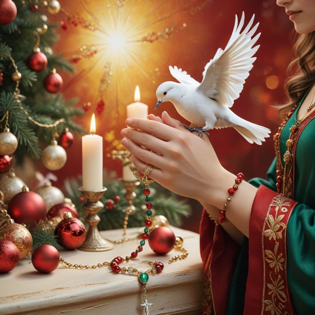 Whimsical Christmas Prayer Scene in Vibrant Colors