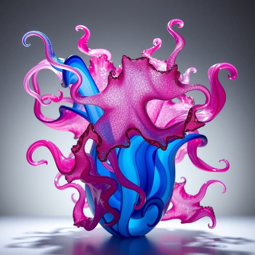 Vibrant Blue and Pink Duotone Glass Sculpture Masterpiece