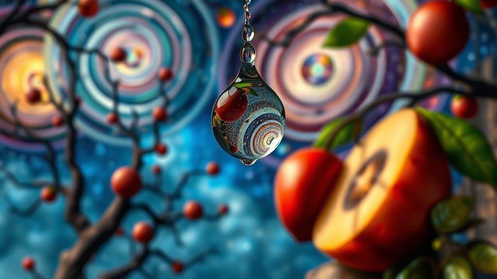 Raindrop Reflecting Surreal Still Life in Psychedelic Art