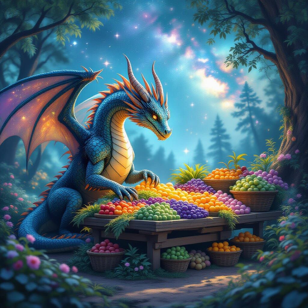 Cosmic Dragon's Bioluminescent Farmstand in Dream Forest