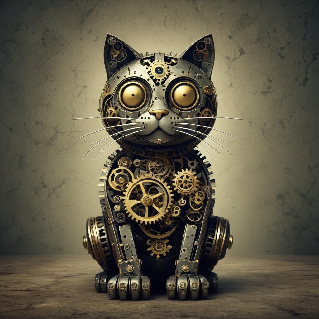 Steampunk Clockwork Cat with Cogs and Gears
