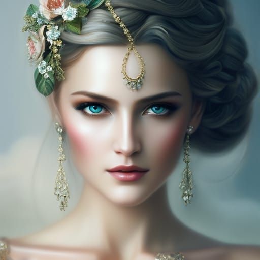 Ethereal Goddess Portrait in Art Nouveau Style
