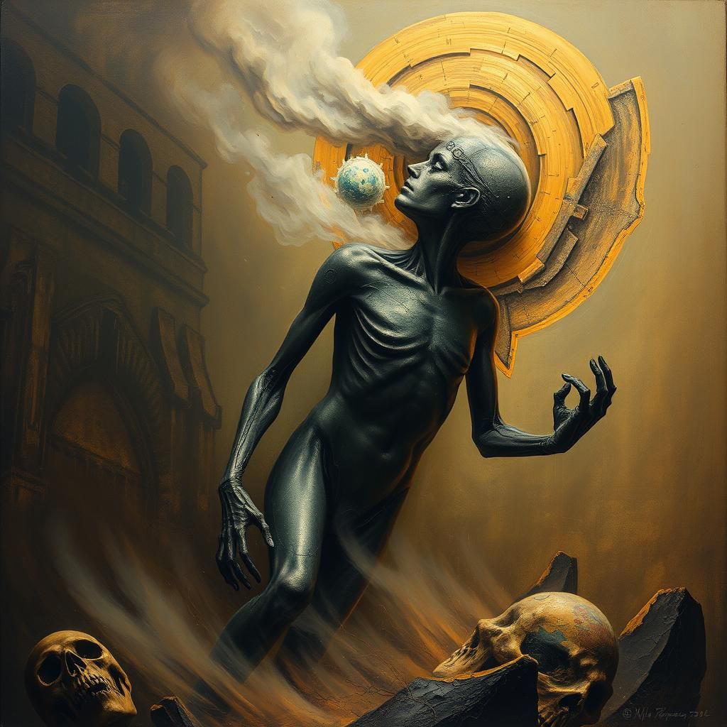 Ethereal Figure Dissolving in Bronze Twilight