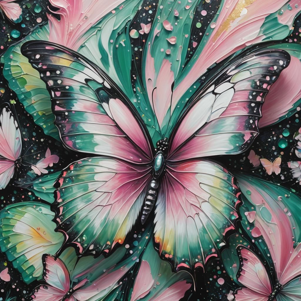 Surreal Butterfly with Iridescent Wings in Oil Painting