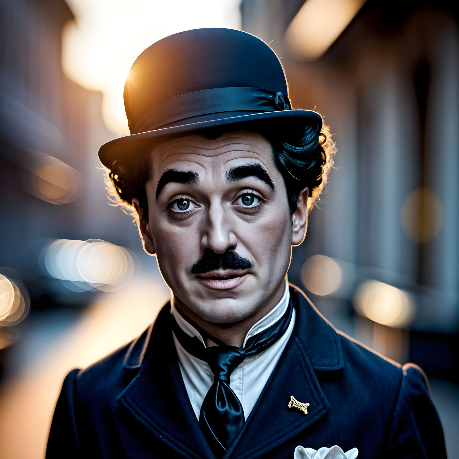 Charlie Chaplin Portrait in Warm, Golden Light