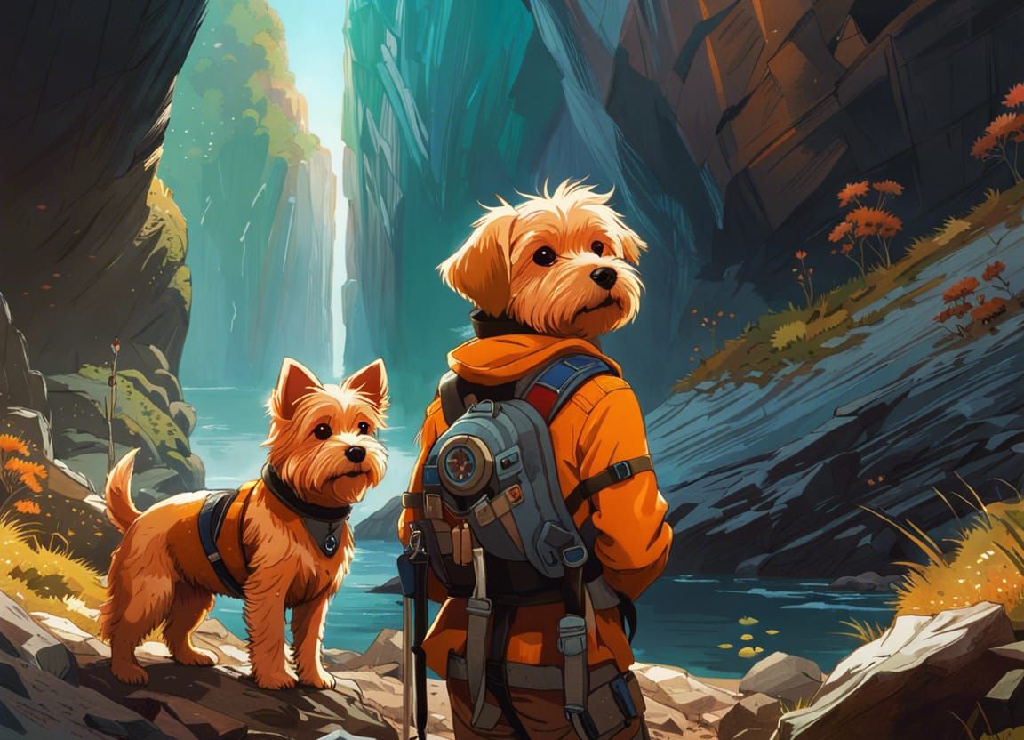 Adorable Anthro Norfolk Terrier Explorer in Anime Style