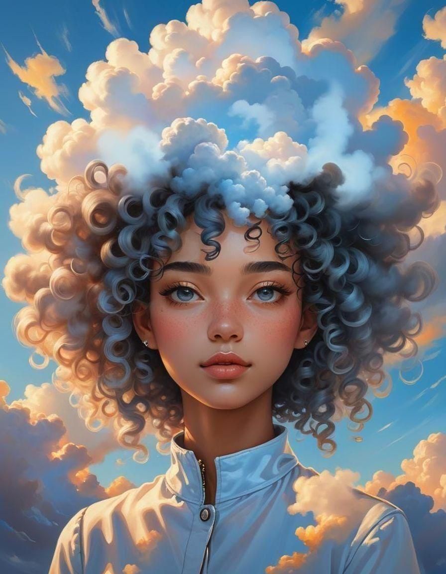 Cloud Girl Portrait with Curly Cloud Hair