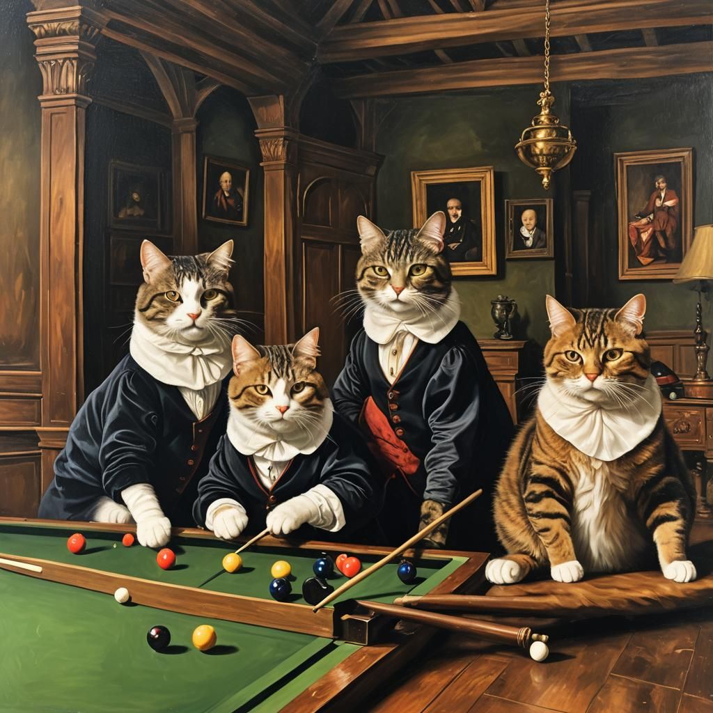 Elizabethan cat snooker painting