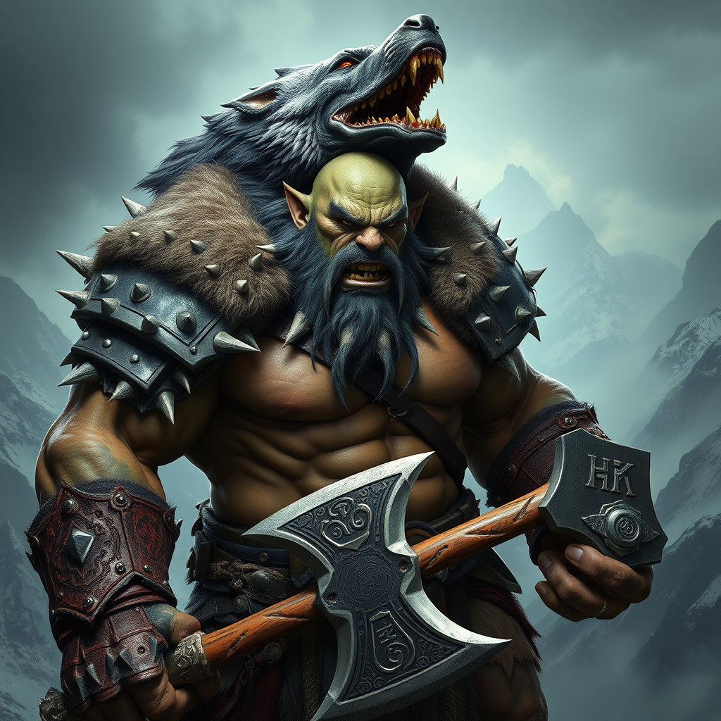 Fearsome Orc Warrior in Wolf Pelt Armor