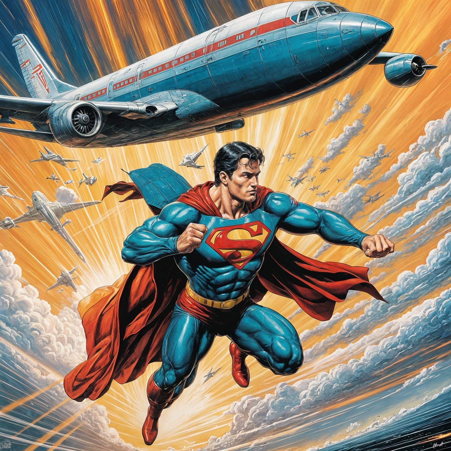 Superman in Mid-Air Rescue of a Falling Jet Airliner, in the...