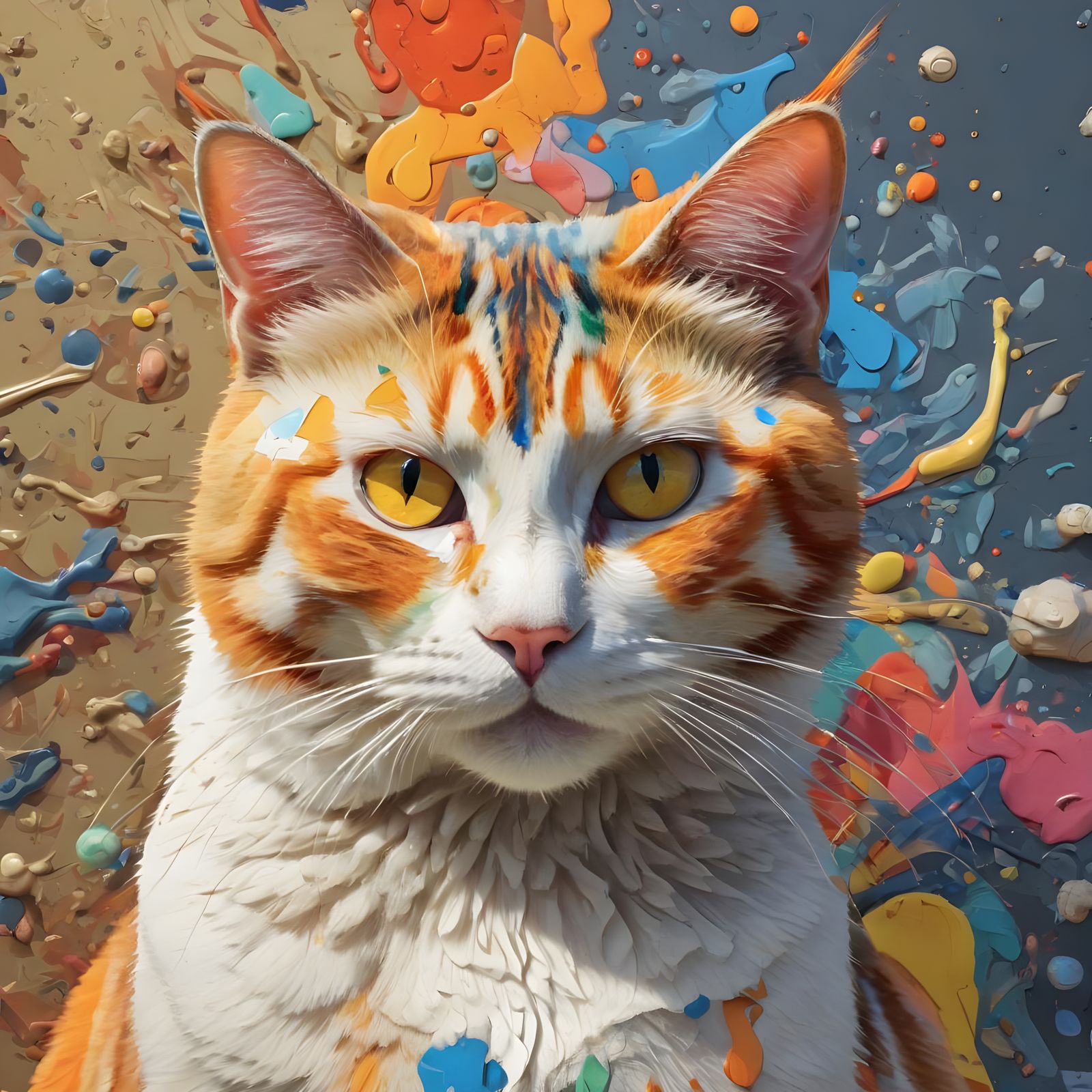 Psychedelic Bauhaus Cat in Watercolor, 8K Resolution