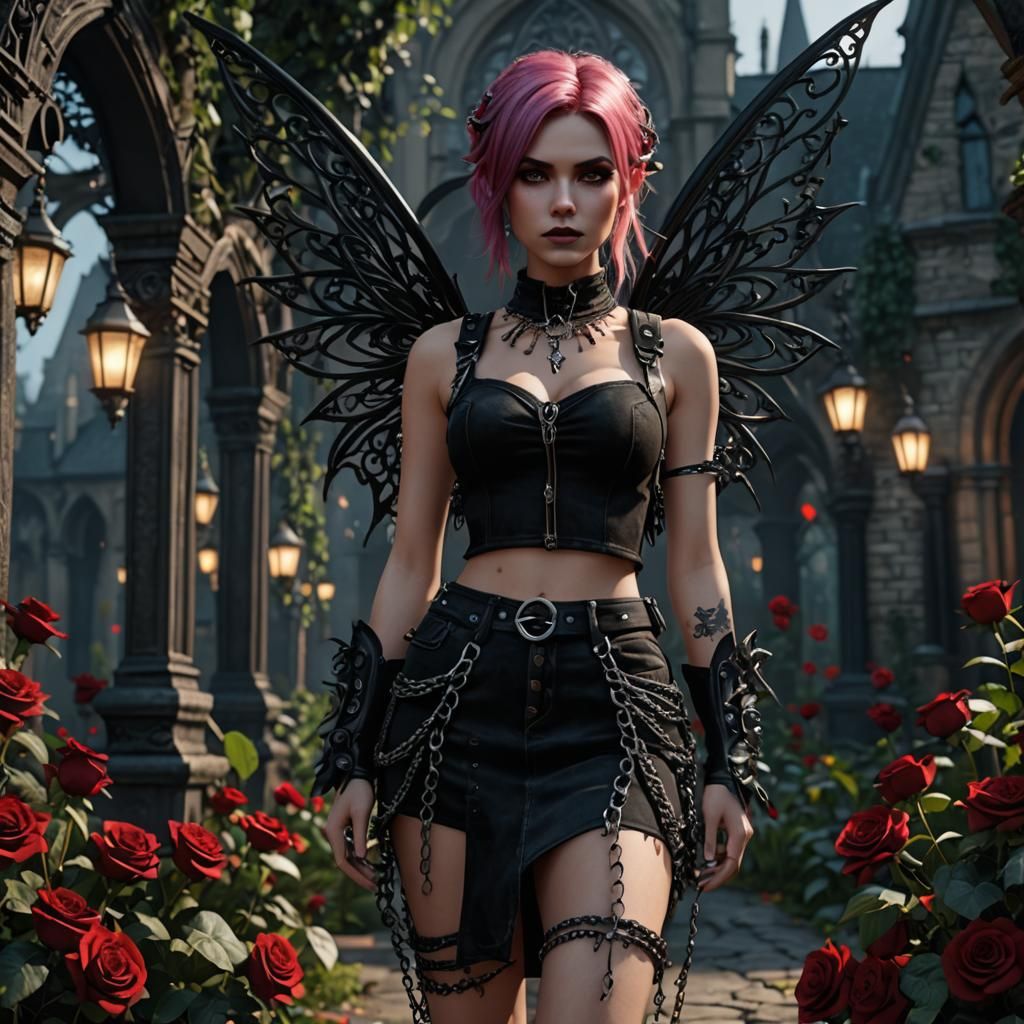 Gothic Punkrock Fairy with Chain Wings in 3D Anime Art