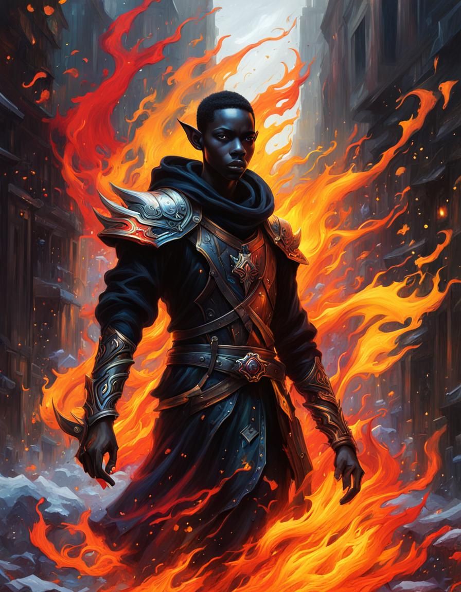 Black Elf in Flames: Graffiti Fantasy Art