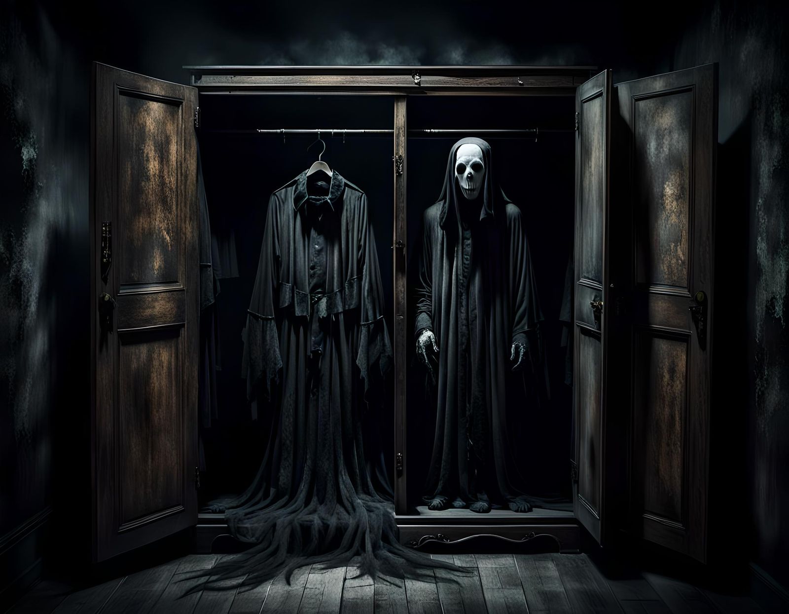 Ghostly Spirit Hiding in Gothic Closet