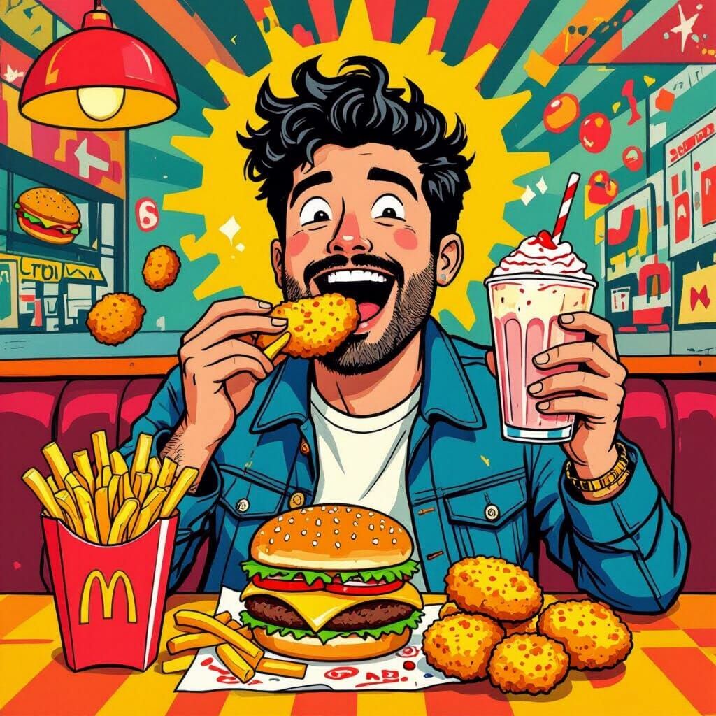 Nugget Man Enjoys Fast Food in Whimsical Style