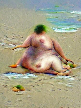Realistic Portrait of Woman Posing Nude on Beach