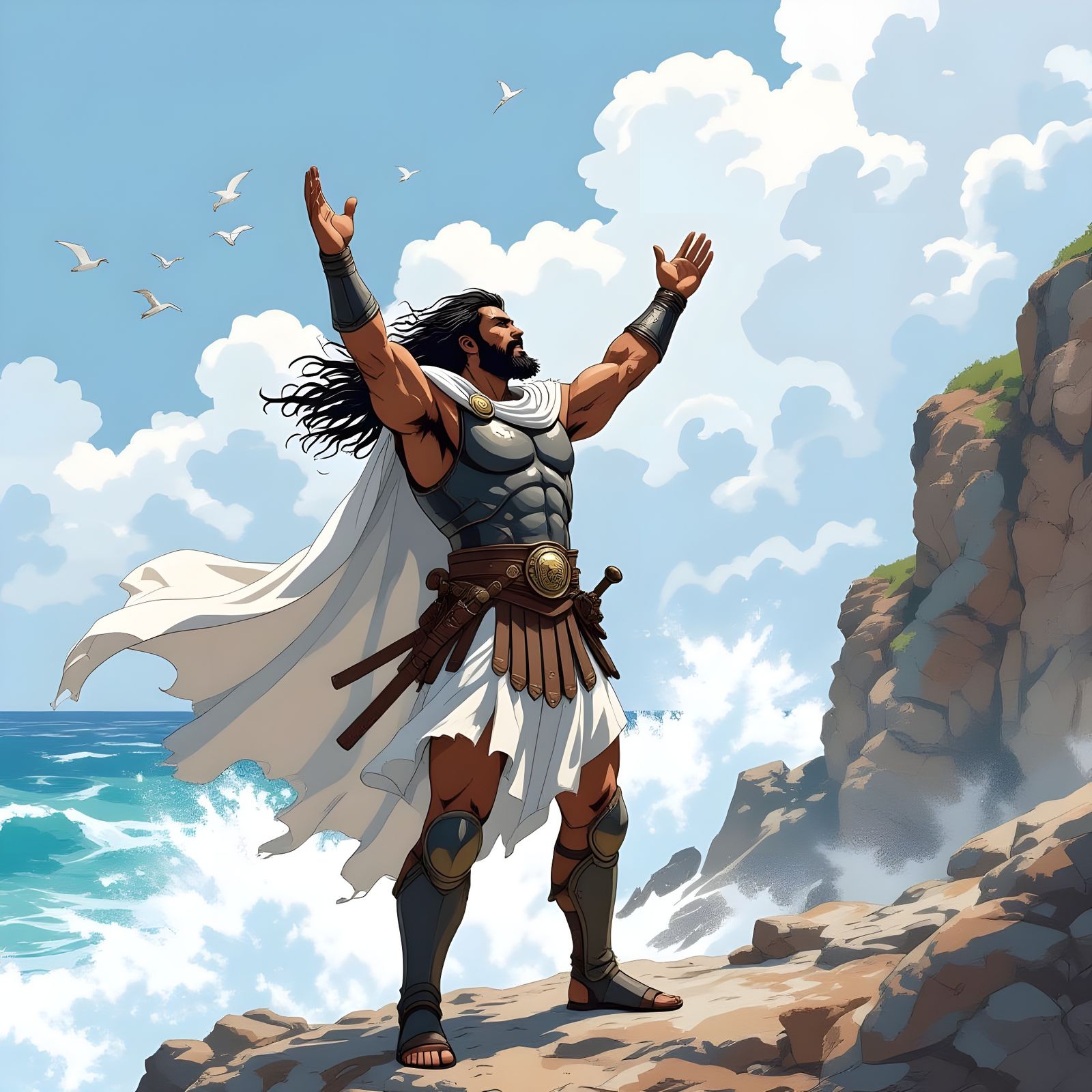 Spartan Warrior in Anime-Style Storm