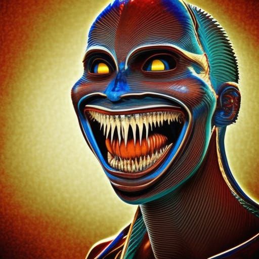 Menacing Dentist with Sharp Teeth, Intricate Mixed Media