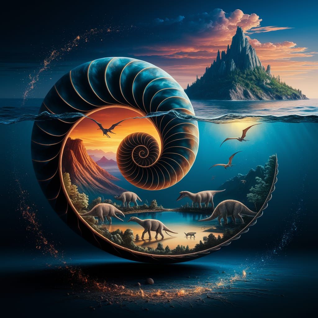 Jurassic Dioramas Inside Nautilus Shell