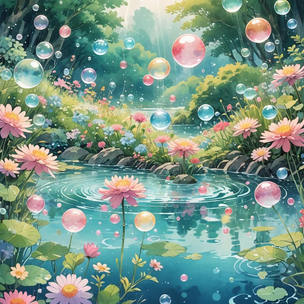 Pastel Anime Bubbles in Dreamy Watercolor Style